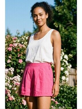 Lulus Linen Blend Front Pleat Shorts Dark Pink Size S